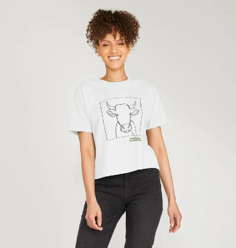 Women's Cow Boxy T-shirt Terry Blend Velvet Blend Canvas Blend