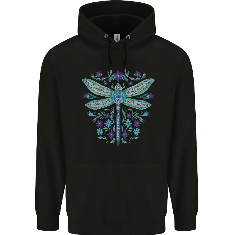 A Floral Dragonfly Mens 80% Cotton Hoodie Hoodie with Hidden Zipper Minimalist Clean A Floral Dragonfly Mens 80% Cotton Hoodie Hoodie with Hidden Zipper Minimalist Clean
