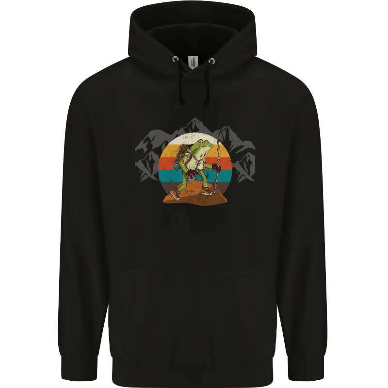 A Frog Hiking in the Mountains Trekking Mens 80% Cotton Hoodie Hoodie with Snap Buttons Easy Quick A Frog Hiking in the Mountains Trekking Mens 80% Cotton Hoodie Hoodie with Snap Buttons Easy Quick