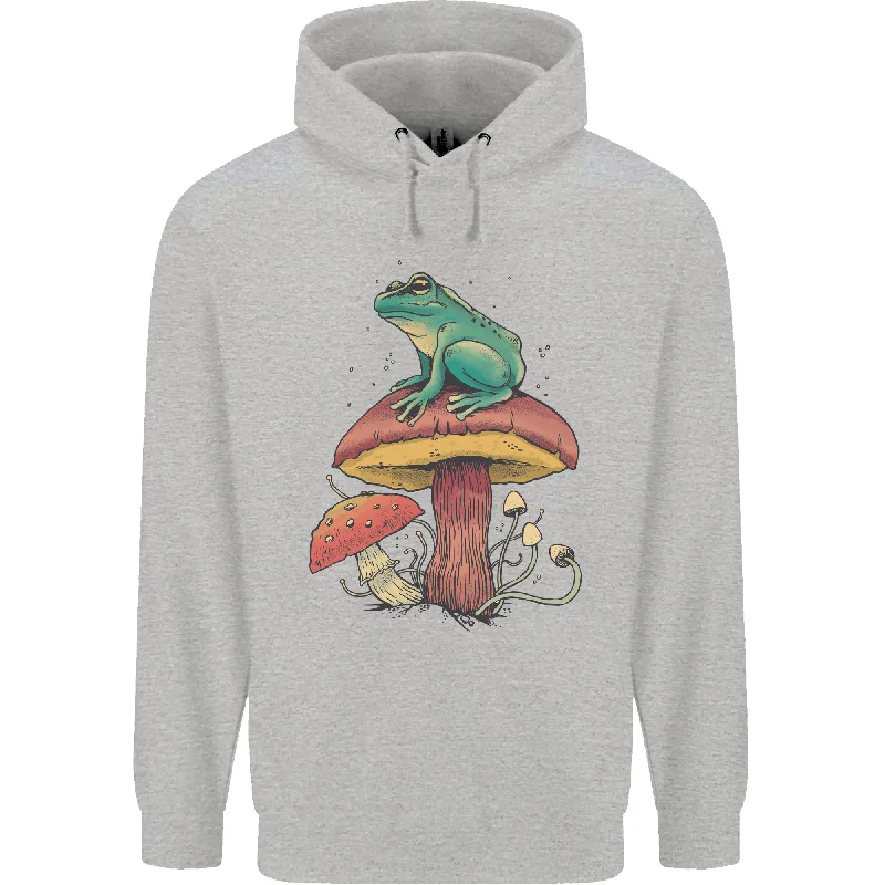 A Frog Sitting on a Mushroom Mens 80% Cotton Hoodie Hoodie with Strings Custom Fit Adjustable A Frog Sitting on a Mushroom Mens 80% Cotton Hoodie Hoodie with Strings Custom Fit Adjustable