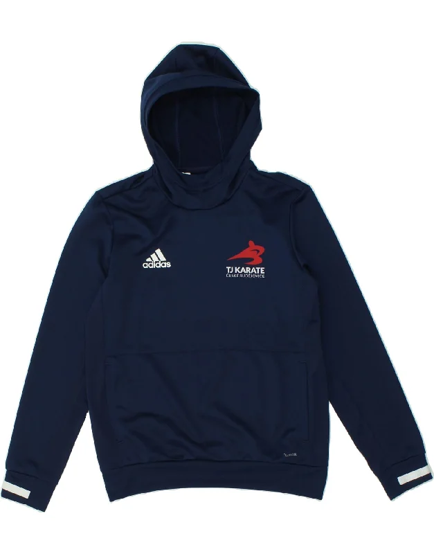 ADIDAS Boys Climalite Graphic Hoodie Jumper 13-14 Years Large  Navy Blue Hoodie with Zipper Versatile Modern