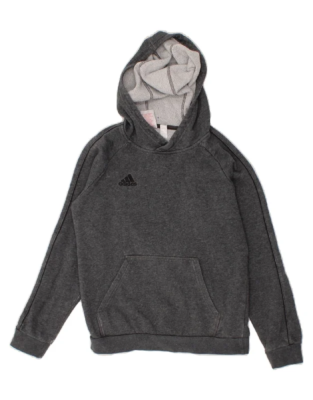 ADIDAS Boys Hoodie Jumper 11-12 Years Grey Cotton Hoodie with Bell Sleeves Flared Feminine