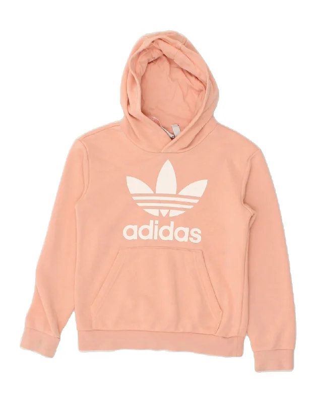 ADIDAS Girls Graphic Hoodie Jumper 8-9 Years Pink Cotton Hoodie with Hem Elastic Stretchable Comfortable