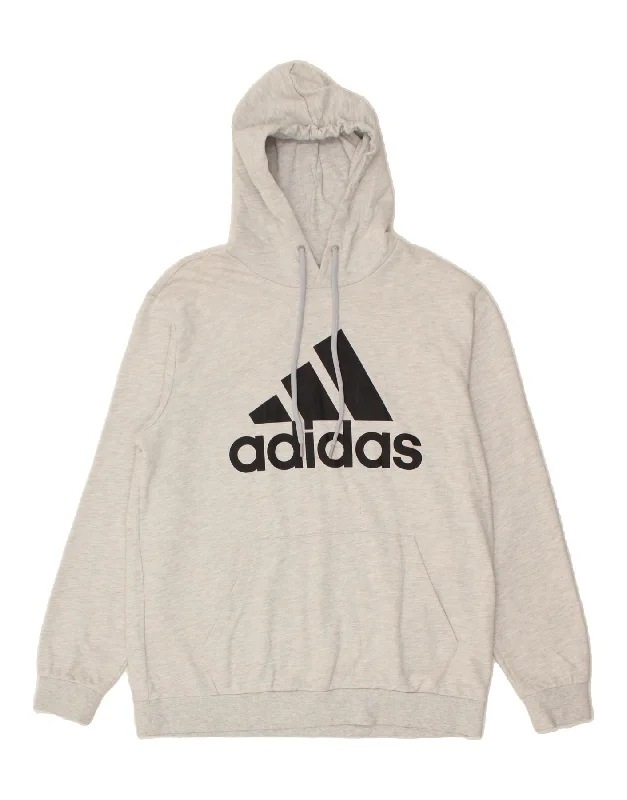 ADIDAS Mens Graphic Hoodie Jumper Large Grey Cotton Hoodie with Pocket Utility Practical