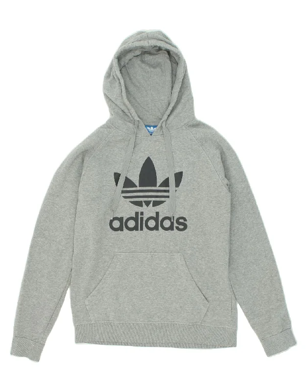 ADIDAS Mens Graphic Hoodie Jumper Medium Grey Cotton Hoodie with Cropped Fit Short Trendy