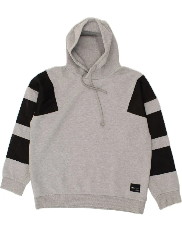 ADIDAS Mens Hoodie Jumper Medium Grey Colourblock Cotton Hoodie with Back Slit Movement Comfort