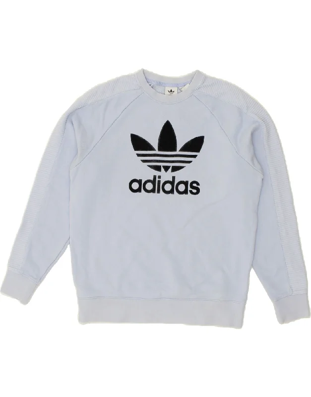 ADIDAS Womens Graphic Sweatshirt Jumper UK 12 Medium Blue Cotton Hoodie with Print Artistic Unique ADIDAS Womens Graphic Sweatshirt Jumper UK 12 Medium Blue Cotton Hoodie with Print Artistic Unique