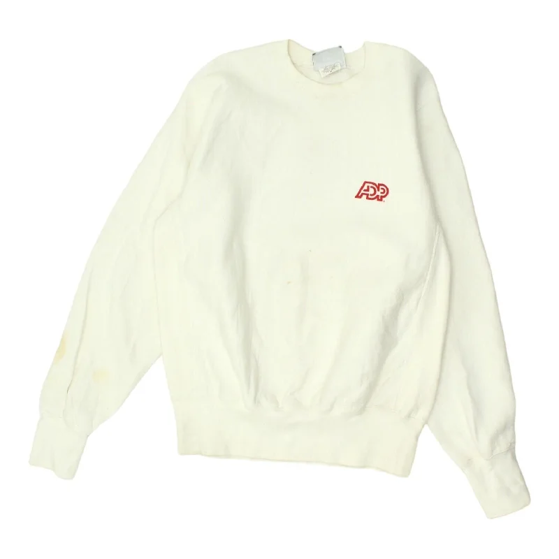 ADP World Class Service Mens White Lee Sweatshirt | Vintage Tech Business Jumper Hoodie with Tied Waist Feminine Flattering