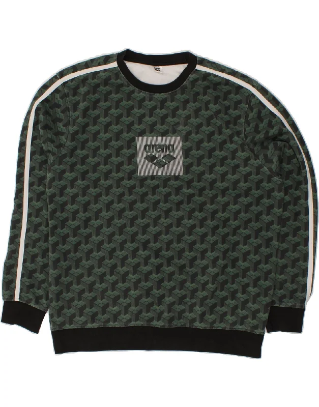 ARENA Mens Graphic Sweatshirt Jumper 2XL Green Geometric Cotton Hoodie with Ribbed Neckline Snug Warm ARENA Mens Graphic Sweatshirt Jumper 2XL Green Geometric Cotton Hoodie with Ribbed Neckline Snug Warm