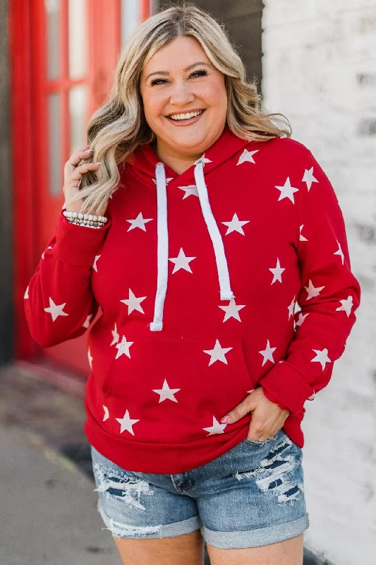 Be A Star Drawstring Hoodie- Red Hoodie with Monochrome Minimalist Simple