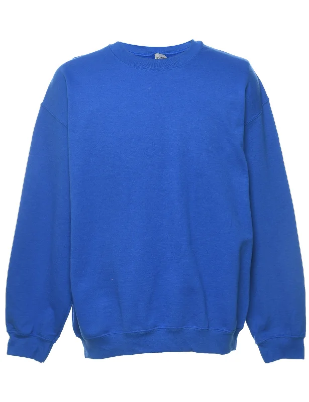 Blue Plain Sweatshirt - L Hoodie with Color Block Contrast Stylish