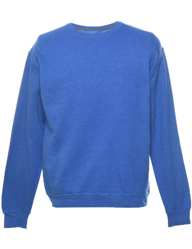 Blue Plain Sweatshirt - M Hoodie with Thumb Holes Functional Cozy