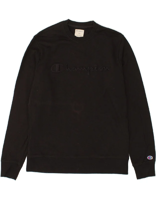 CHAMPION Mens Graphic Sweatshirt Jumper Medium Black Cotton Hoodie with Strings Custom Fit Adjustable CHAMPION Mens Graphic Sweatshirt Jumper Medium Black Cotton Hoodie with Strings Custom Fit Adjustable