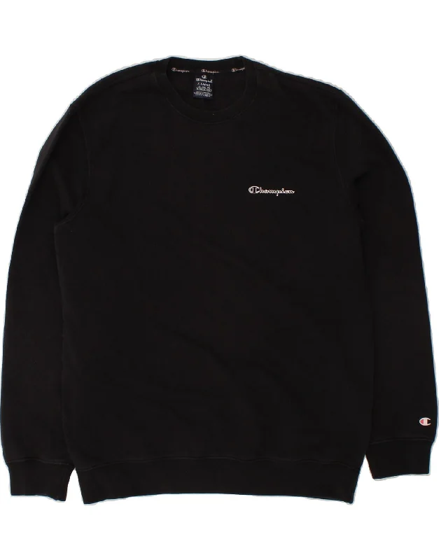 CHAMPION Mens Sweatshirt Jumper XL Black Cotton Hoodie with Typography Text Message