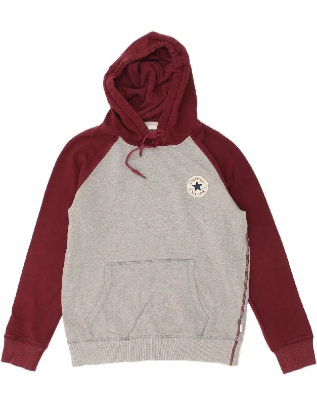 CONVERSE Mens Hoodie Jumper Small Grey Colourblock Cotton Hoodie with Hood Adjustable Protection CONVERSE Mens Hoodie Jumper Small Grey Colourblock Cotton Hoodie with Hood Adjustable Protection