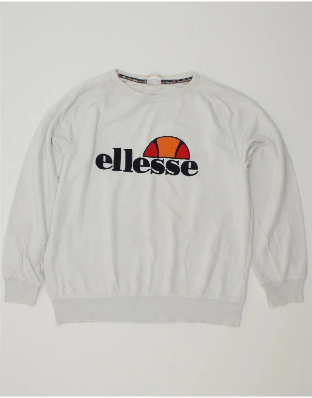 ELLESSE Womens Graphic Sweatshirt Jumper UK 16 Large White Cotton Hoodie with Patch Decorative Personalized