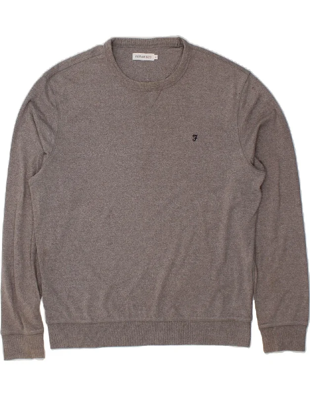 FARAH Mens Sweatshirt Jumper Large Grey Cotton Hoodie with Hem Patch Decorative Personalized FARAH Mens Sweatshirt Jumper Large Grey Cotton Hoodie with Hem Patch Decorative Personalized