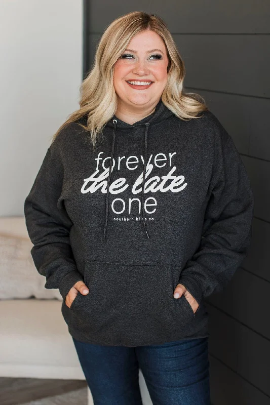 "Forever The Late One" Graphic Hoodie- Black Hoodie with Magnetic Closure Innovative Modern