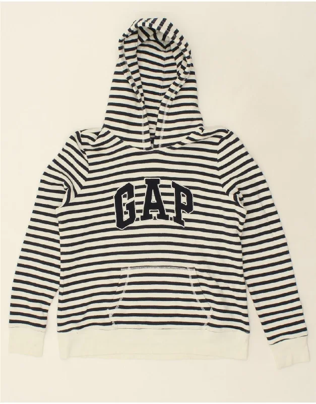 GAP Womens Graphic Hoodie Jumper UK 16 Large Navy Blue Striped Nautical Hoodie with Ribbed Cuffs Snug Fit Comfort GAP Womens Graphic Hoodie Jumper UK 16 Large Navy Blue Striped Nautical Hoodie with Ribbed Cuffs Snug Fit Comfort