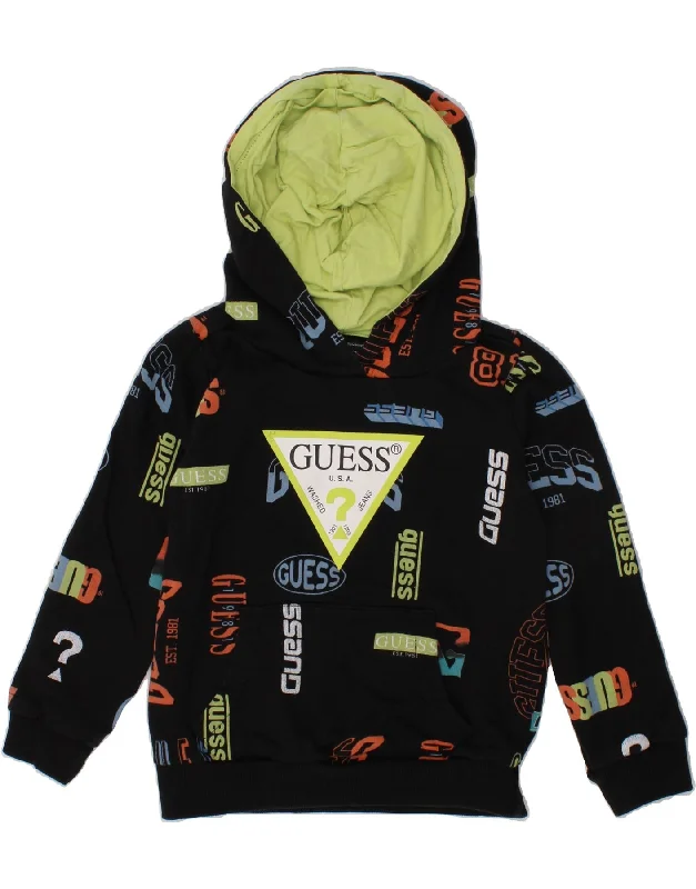 GUESS Boys Graphic Hoodie Jumper 2-3 Years Black Cotton Hoodie with Metallic Shiny Futuristic