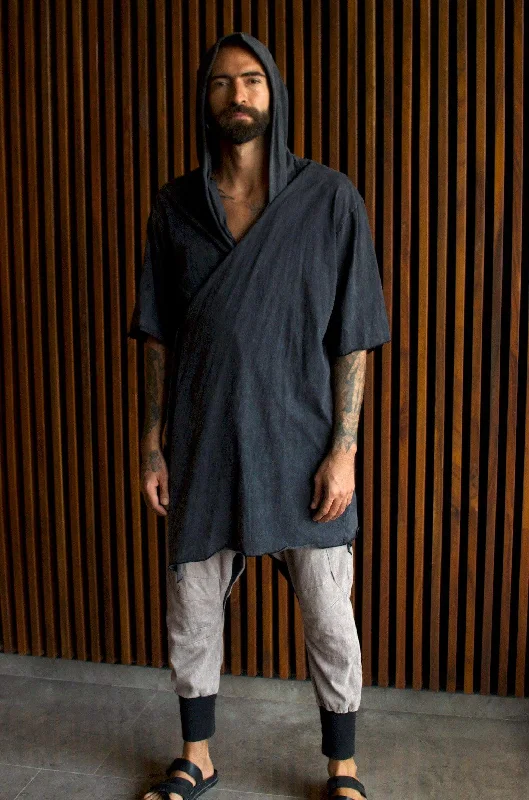 HANZO Stonewash Grey - Japanese style hooded bamboo Kimono Top Hoodie with Ribbed Neckline Snug Warm HANZO Stonewash Grey - Japanese style hooded bamboo Kimono Top Hoodie with Ribbed Neckline Snug Warm