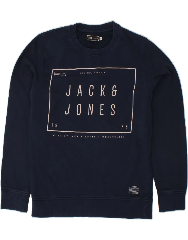 JACK & JONES Mens Graphic Sweatshirt Jumper Small Navy Blue Cotton Hoodie with Lace Feminine Delicate JACK & JONES Mens Graphic Sweatshirt Jumper Small Navy Blue Cotton Hoodie with Lace Feminine Delicate