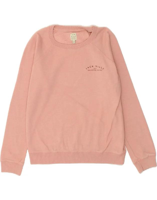 JACK WILLS Womens Graphic Sweatshirt Jumper UK 12 Medium Pink Flecked Hoodie with Longline Fit Extended Stylish JACK WILLS Womens Graphic Sweatshirt Jumper UK 12 Medium Pink Flecked Hoodie with Longline Fit Extended Stylish