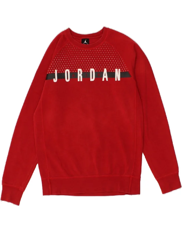 JORDAN Mens Graphic Sweatshirt Jumper Small Red Cotton Hoodie with Hood Adjustable Protection