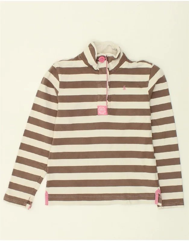 JOULES Womens Button Neck Sweatshirt Jumper UK 8 Small Brown Striped Hoodie with Magnetic Closure Innovative Modern JOULES Womens Button Neck Sweatshirt Jumper UK 8 Small Brown Striped Hoodie with Magnetic Closure Innovative Modern