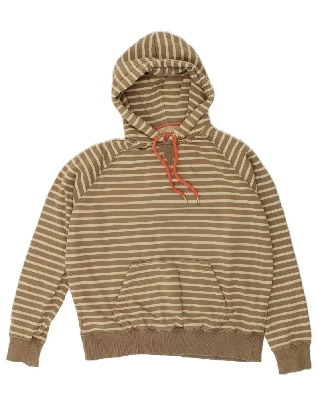 JOULES Womens Hoodie Jumper UK 16 Large Brown Striped Cotton Hoodie with Hem Embroidery Detailed Premium JOULES Womens Hoodie Jumper UK 16 Large Brown Striped Cotton Hoodie with Hem Embroidery Detailed Premium