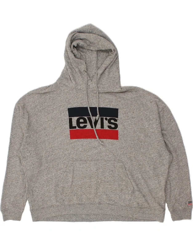 LEVI'S Mens Graphic Hoodie Jumper 3XL Grey Cotton Hoodie with V-Neck Classic Versatile