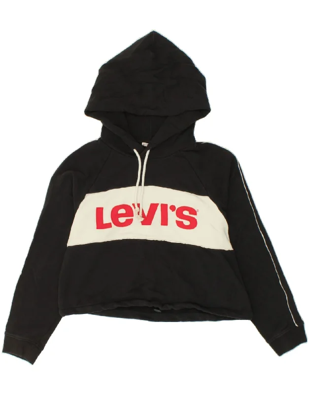LEVI'S Womens Crop Graphic Hoodie Jumper UK 14 Medium Black Colourblock Hoodie with Camouflage Military Edgy LEVI'S Womens Crop Graphic Hoodie Jumper UK 14 Medium Black Colourblock Hoodie with Camouflage Military Edgy