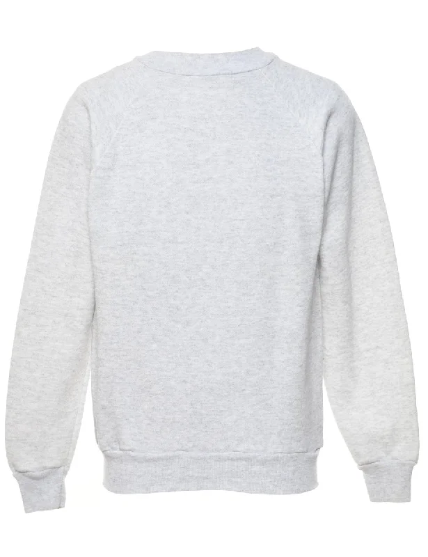 Light Grey Plain Sweatshirt - M Hoodie with Applique Textured Unique