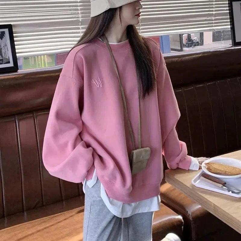 Korean Version Of Loose Thin Spring Fake Two Pieces Hoodie Hoodie with Neon Bright Vibrant