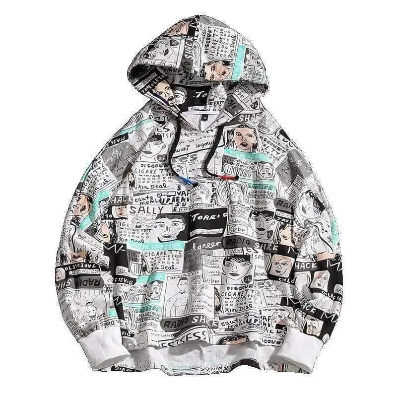 Oversized Spring Printed Hoodie For Men Hoodie with Ribbed Hem Stretchable Secure