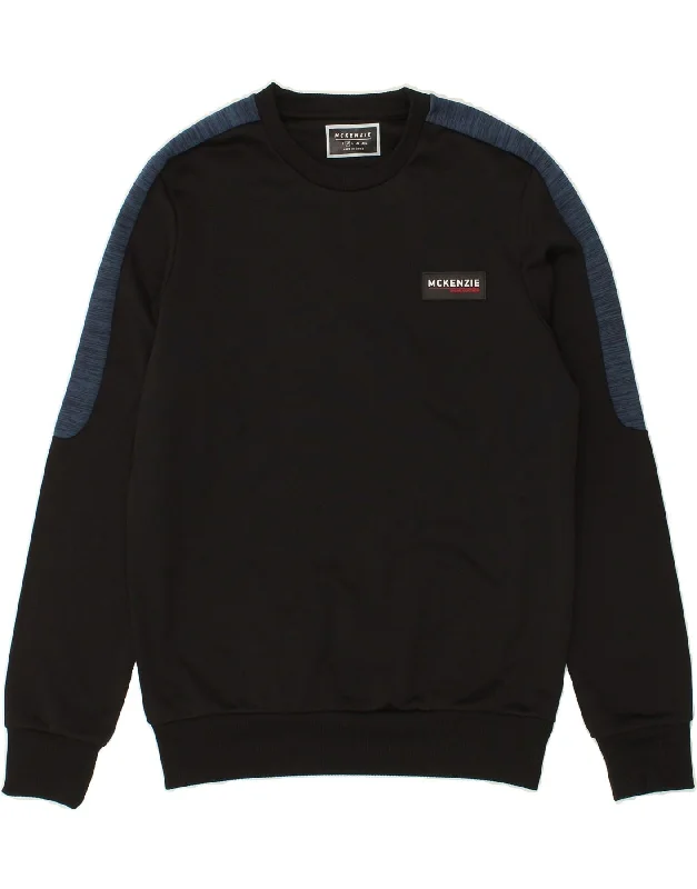 MCKENZIE Mens Sweatshirt Jumper Medium Black Colourblock Polyester Hoodie with Hem Applique Textured Unique MCKENZIE Mens Sweatshirt Jumper Medium Black Colourblock Polyester Hoodie with Hem Applique Textured Unique