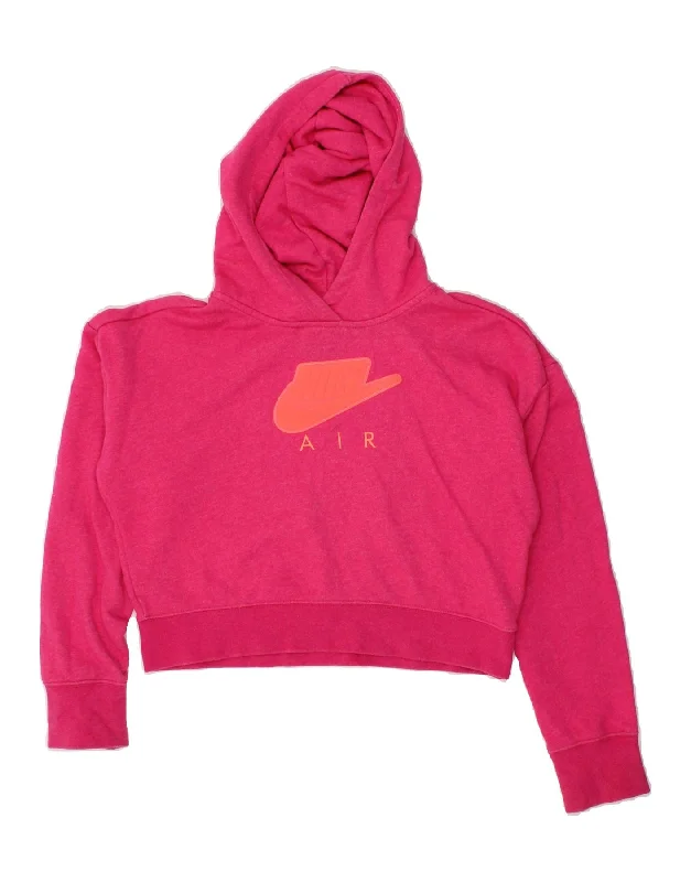 NIKE Girls Crop Oversized Graphic Hoodie Jumper 13-14 Years XL Pink Cotton Hoodie with Set-In Sleeves Structured Classic