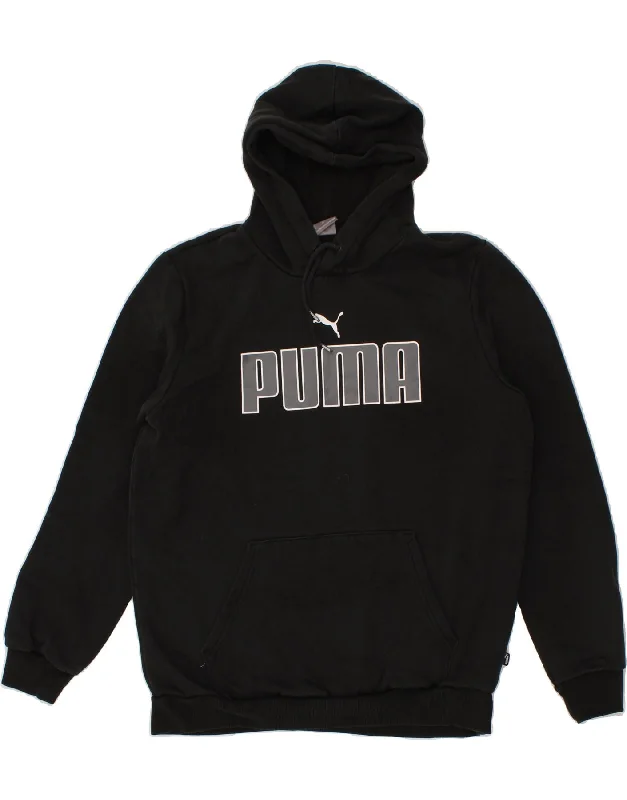 PUMA Mens Graphic Hoodie Jumper Medium Black Cotton Hoodie with Slit Hem Functional Movement