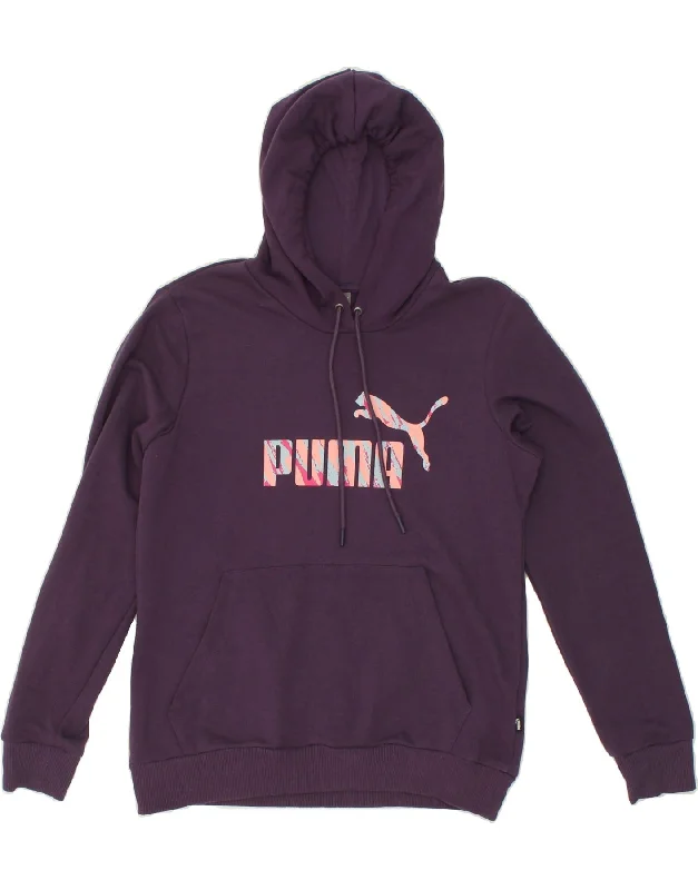 PUMA Womens Graphic Hoodie Jumper UK 16 Large Purple Cotton Hoodie with Tied Waist Feminine Flattering PUMA Womens Graphic Hoodie Jumper UK 16 Large Purple Cotton Hoodie with Tied Waist Feminine Flattering