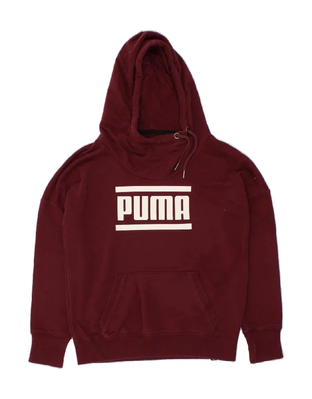 PUMA Womens Loose Fit Graphic Hoodie Jumper UK 12 Medium Maroon Hoodie with Pattern Geometric Abstract PUMA Womens Loose Fit Graphic Hoodie Jumper UK 12 Medium Maroon Hoodie with Pattern Geometric Abstract