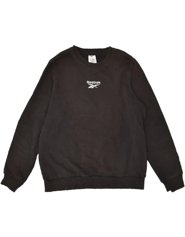 REEBOK Womens Oversized Graphic Sweatshirt Jumper UK 16/18 Large Black Hoodie with Rolled Sleeves Casual Relaxed REEBOK Womens Oversized Graphic Sweatshirt Jumper UK 16/18 Large Black Hoodie with Rolled Sleeves Casual Relaxed