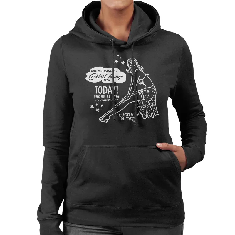 Route 66 Dinner Dancing Cocktail Lounge Women's Hooded Sweatshirt Hoodie with Embroidery Detailed Premium Route 66 Dinner Dancing Cocktail Lounge Women's Hooded Sweatshirt Hoodie with Embroidery Detailed Premium