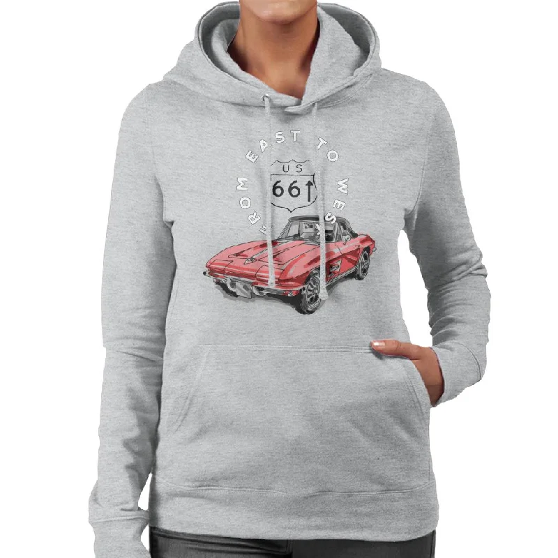 Route 66 From East To West Car Women's Hooded Sweatshirt Zip Hoodie Drawstring Kangaroo Pocket Route 66 From East To West Car Women's Hooded Sweatshirt Zip Hoodie Drawstring Kangaroo Pocket
