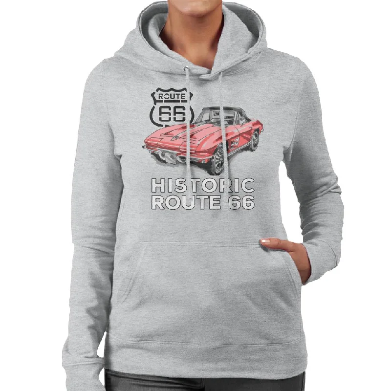 Route 66 Historic Sports Car Women's Hooded Sweatshirt Hoodie with Hem Ribbing Snug Secure Route 66 Historic Sports Car Women's Hooded Sweatshirt Hoodie with Hem Ribbing Snug Secure