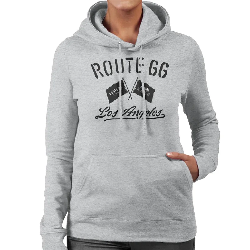 Route 66 Motorcycle Flags Los Angeles Women's Hooded Sweatshirt Hoodie with Half-Zip Sporty Casual Route 66 Motorcycle Flags Los Angeles Women's Hooded Sweatshirt Hoodie with Half-Zip Sporty Casual