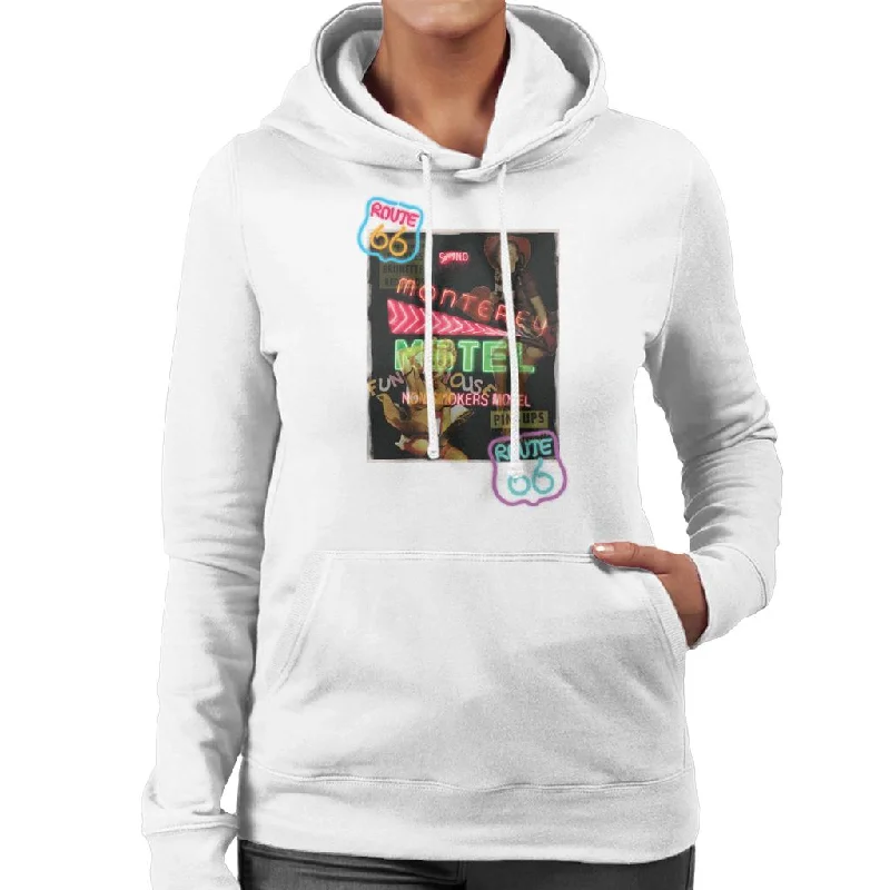 Route 66 Neon Motel Poster Women's Hooded Sweatshirt Hoodie with Drawstring Waist Adjustable Fitted Route 66 Neon Motel Poster Women's Hooded Sweatshirt Hoodie with Drawstring Waist Adjustable Fitted