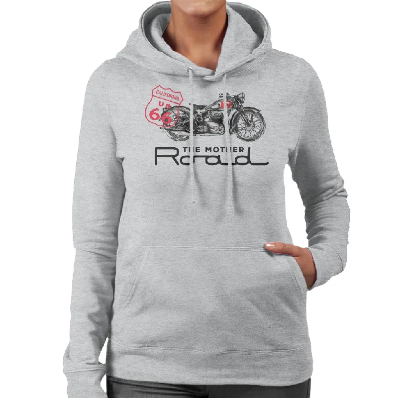 Route 66 The Mother Road Motorcycle Women's Hooded Sweatshirt Hoodie with Emblem Brand Identity Route 66 The Mother Road Motorcycle Women's Hooded Sweatshirt Hoodie with Emblem Brand Identity