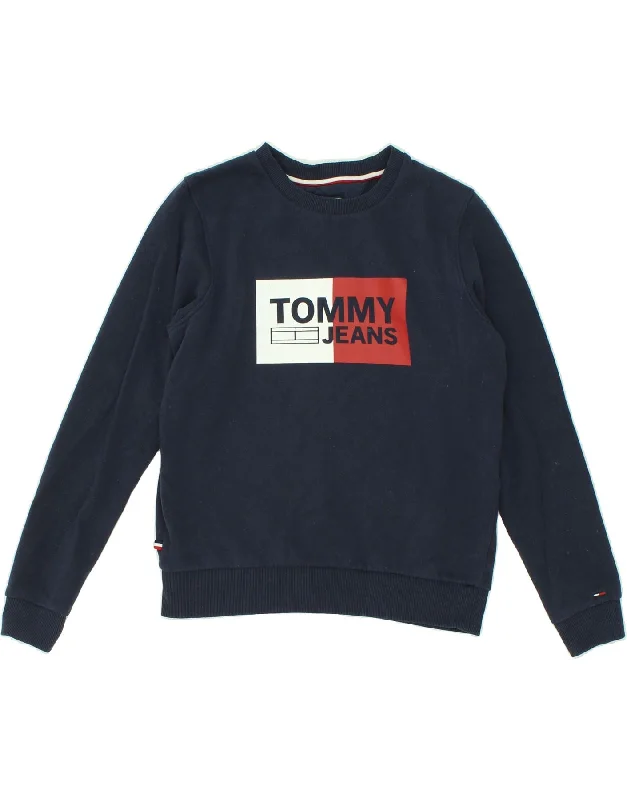 TOMMY HILFIGER Womens Graphic Sweatshirt Jumper UK 10 Small Navy Blue Hoodie with Rhinestones Sparkly Elegant TOMMY HILFIGER Womens Graphic Sweatshirt Jumper UK 10 Small Navy Blue Hoodie with Rhinestones Sparkly Elegant