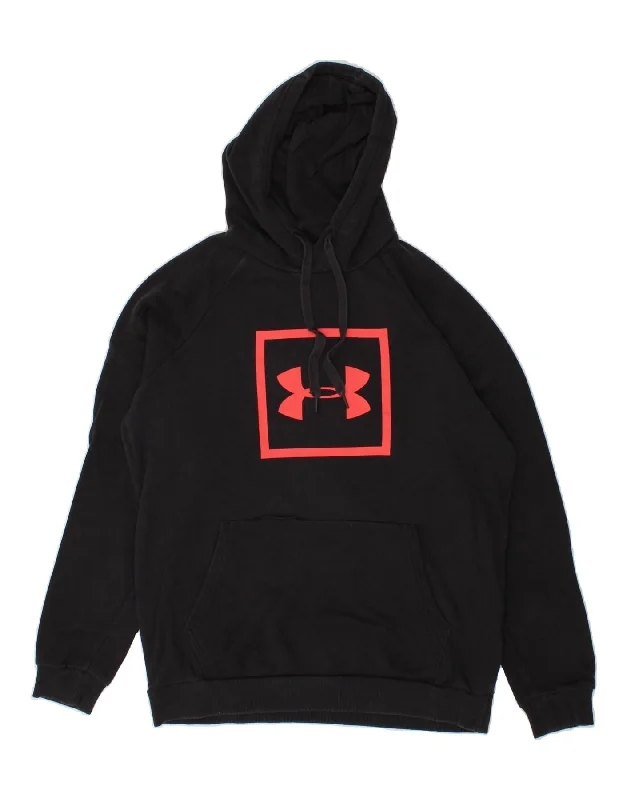 UNDER ARMOUR Mens Graphic Hoodie Jumper Medium Black Cotton Hoodie with Hem Detail Decorative Unique