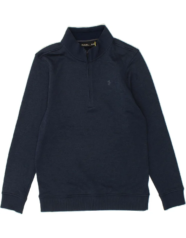 UNDER ARMOUR Mens Zip Neck Sweatshirt Jumper Small Navy Blue Hoodie with Button Classic Timeless